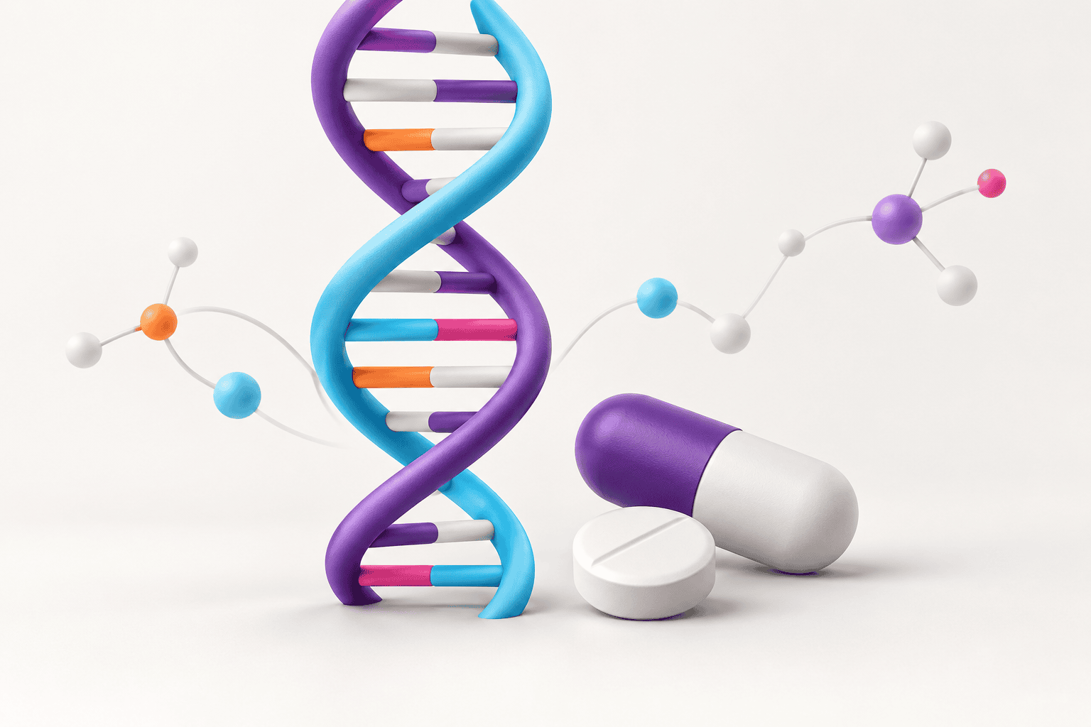 Conceptuele illustratie van DNA en geneesmiddelen in de kleuren van Gelre-iLab